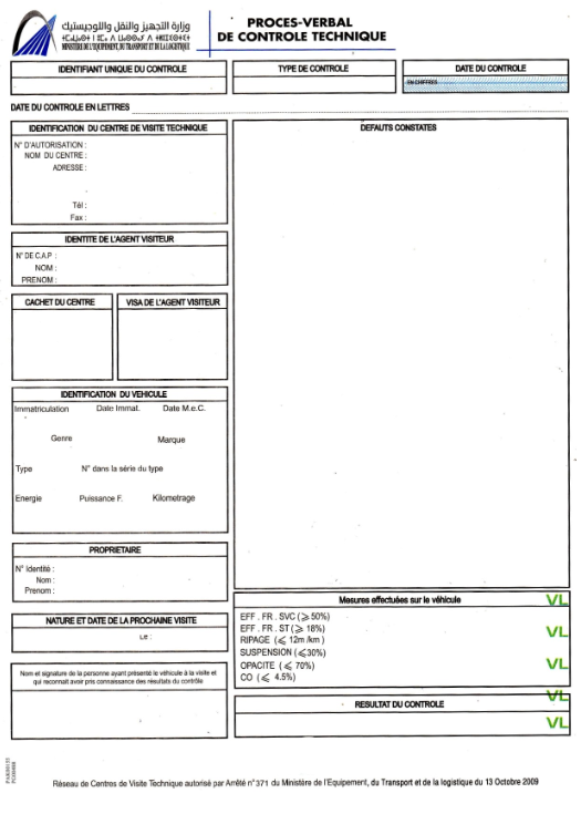 Proces-verbal du controle technique